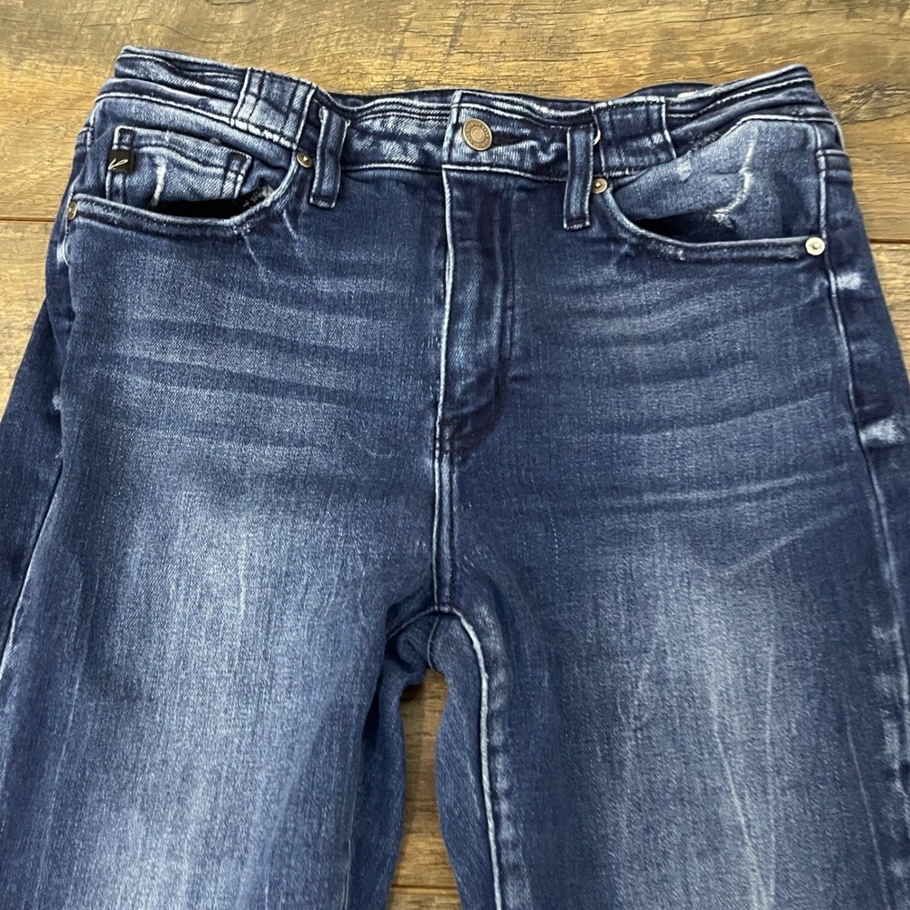 KanCan Dark Wash High Rise Flare Bell Bottom Jeans 29 Stretch Boho Western - Picture 2 of 6